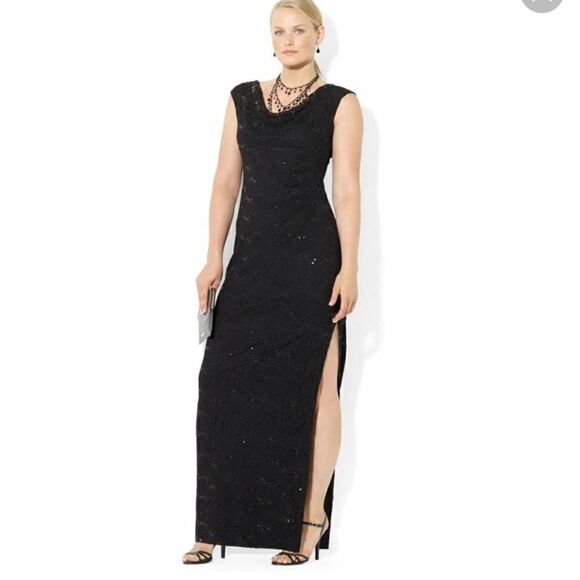 Lauren Ralph Lauren Sleeveless Cowl Neck Sequin Lace Gown - Picture 1 of 11